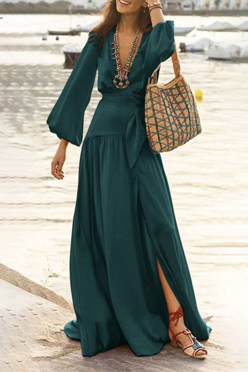 Kaynafashions - Casual Solid Patchwork V Neck Cake Skirt Dresses(3 Colors)