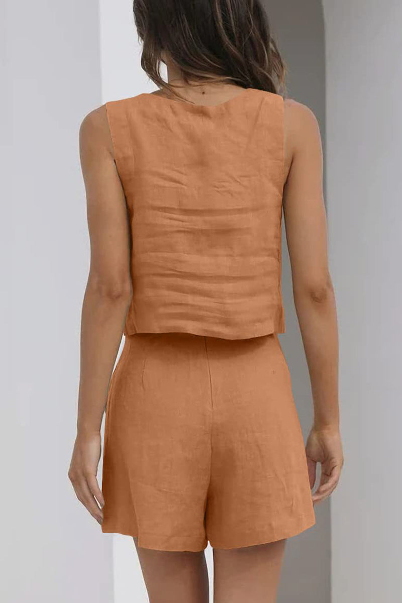 Kaynafashions - Casual Simplicity Solid Pocket Square Collar Sleeveless Two Pieces(16 Colors)