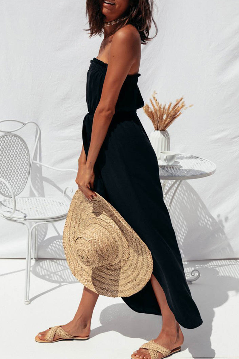 Kaynafashions - Sexy Casual Solid Frenulum Strapless Loose Jumpsuits