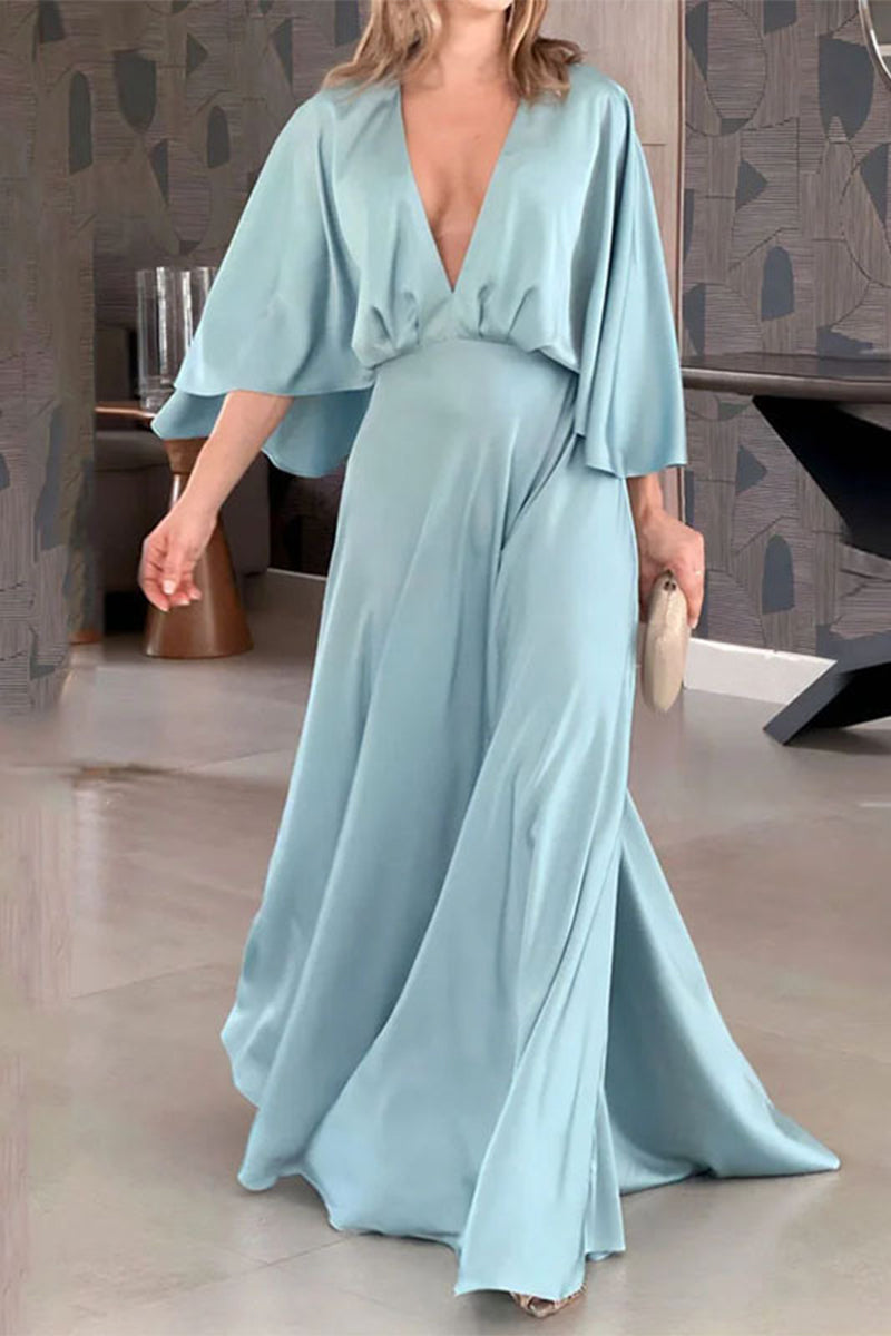 Kaynafashions - Elegant Simplicity Solid V Neck A Line Dresses