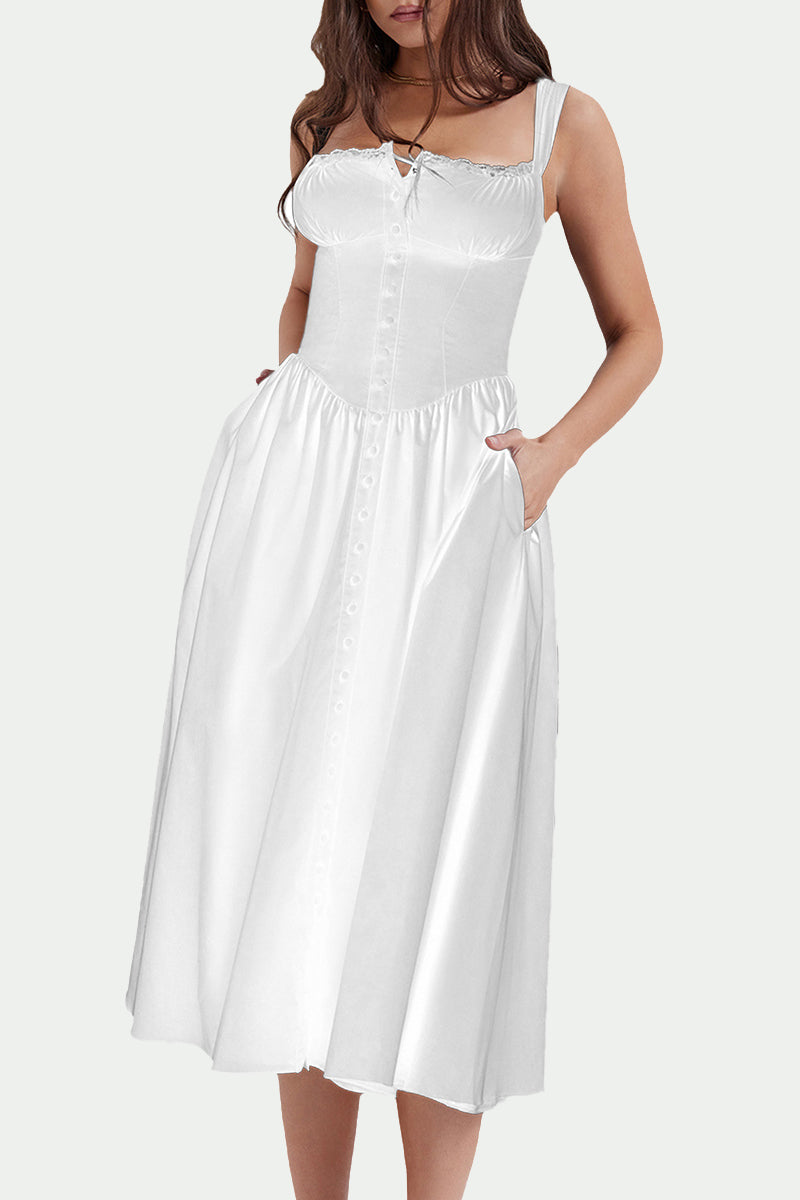 Kaynafashions - Elegant Solid Patchwork U Neck Sling Dress Dresses