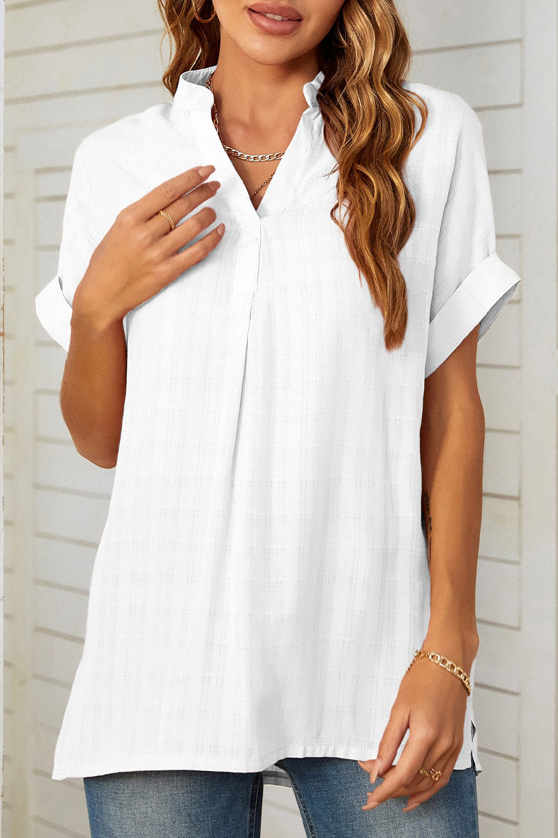 Kaynafashions - Casual Simplicity Striped Solid Patchwork V Neck Tops