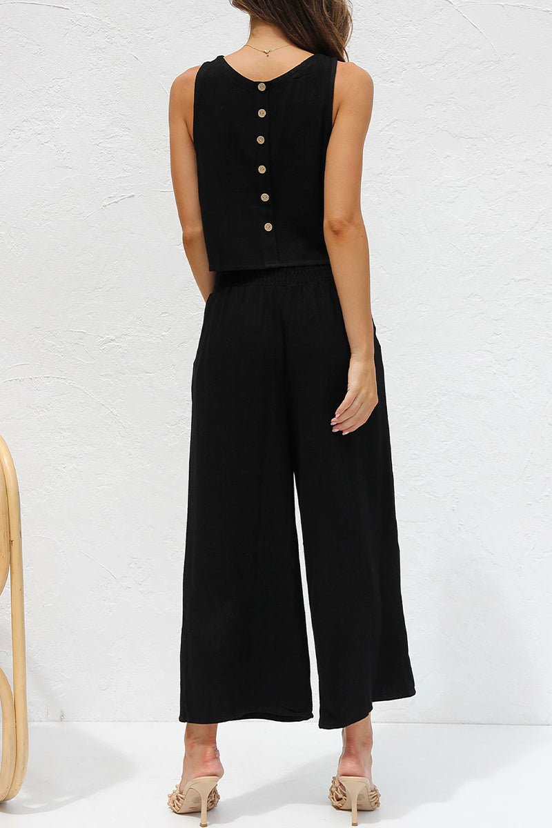 Kaynafashions - Casual Street Solid Buckle O Neck Sleeveless Two Pieces