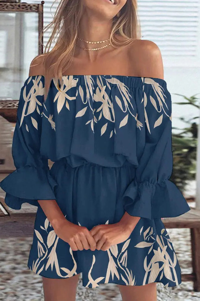 Kaynafashions - Fashion Casual Print Backless Off the Shoulder A Line Dresses