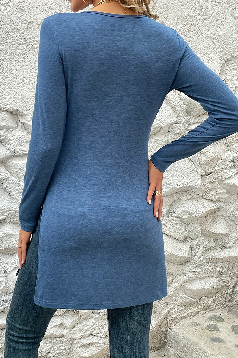 Kaynafashions - Casual Solid Buttons O Neck One Step Skirt Dresses