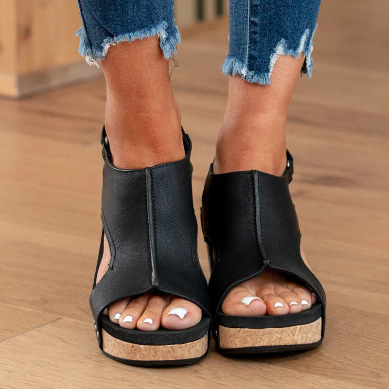 Kaynafashions - Casual Patchwork Opend Wedges Shoes