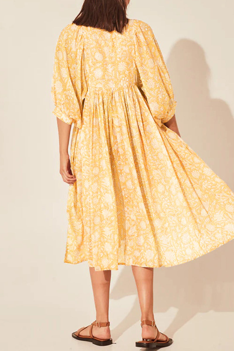 Kaynafashions - College Vacation Floral Patchwork Frenulum Asymmetrical Collar Beach Dress Dresses(6 Colors)