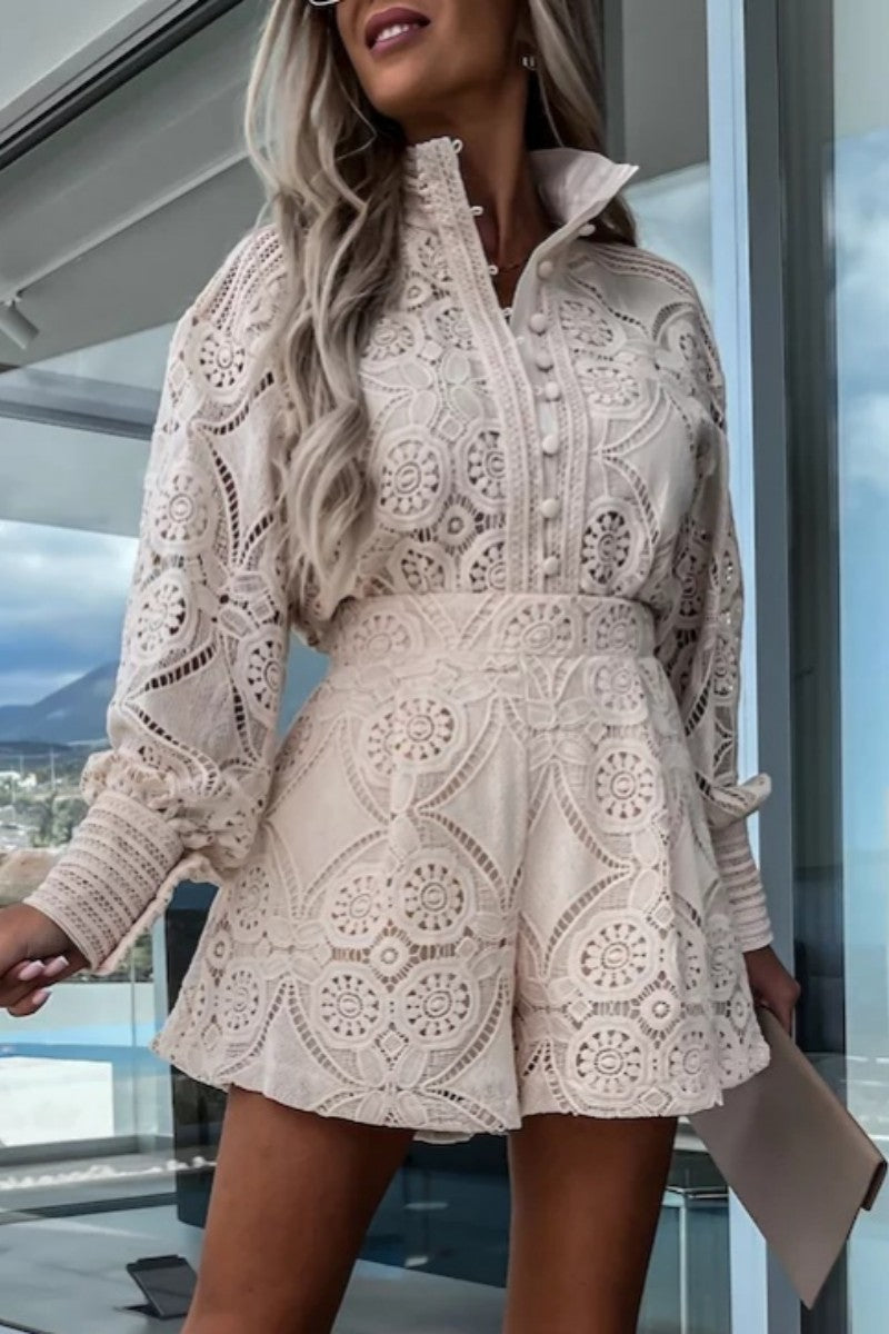 Kaynafashions - Casual Solid Buckle Mandarin Collar Long Sleeve Two Pieces