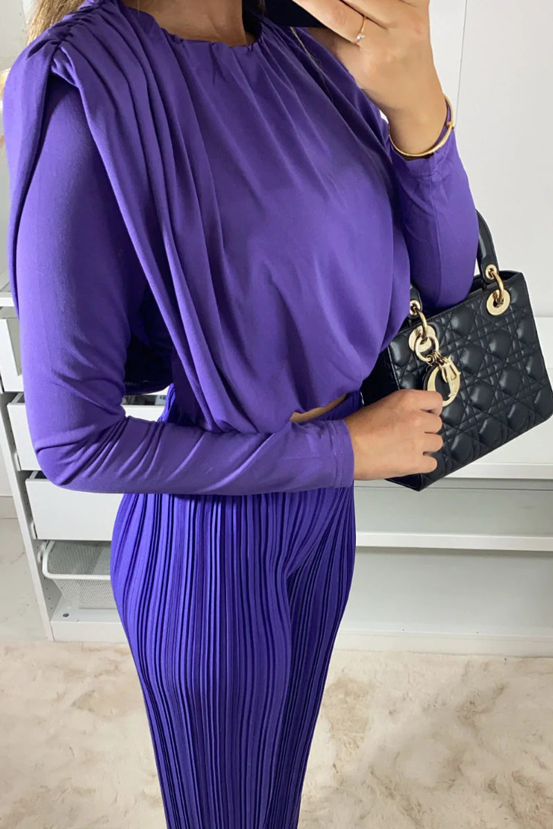 Kaynafashions - Solid O Neck Long Sleeve Two Pieces(3 Colors)