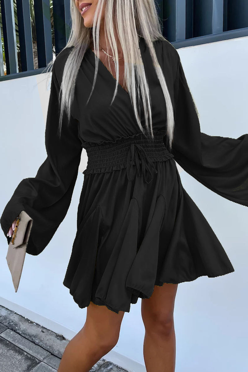 Kaynafashions - Casual Vacation Solid Frenulum V Neck A Line Dresses(6 Colors)