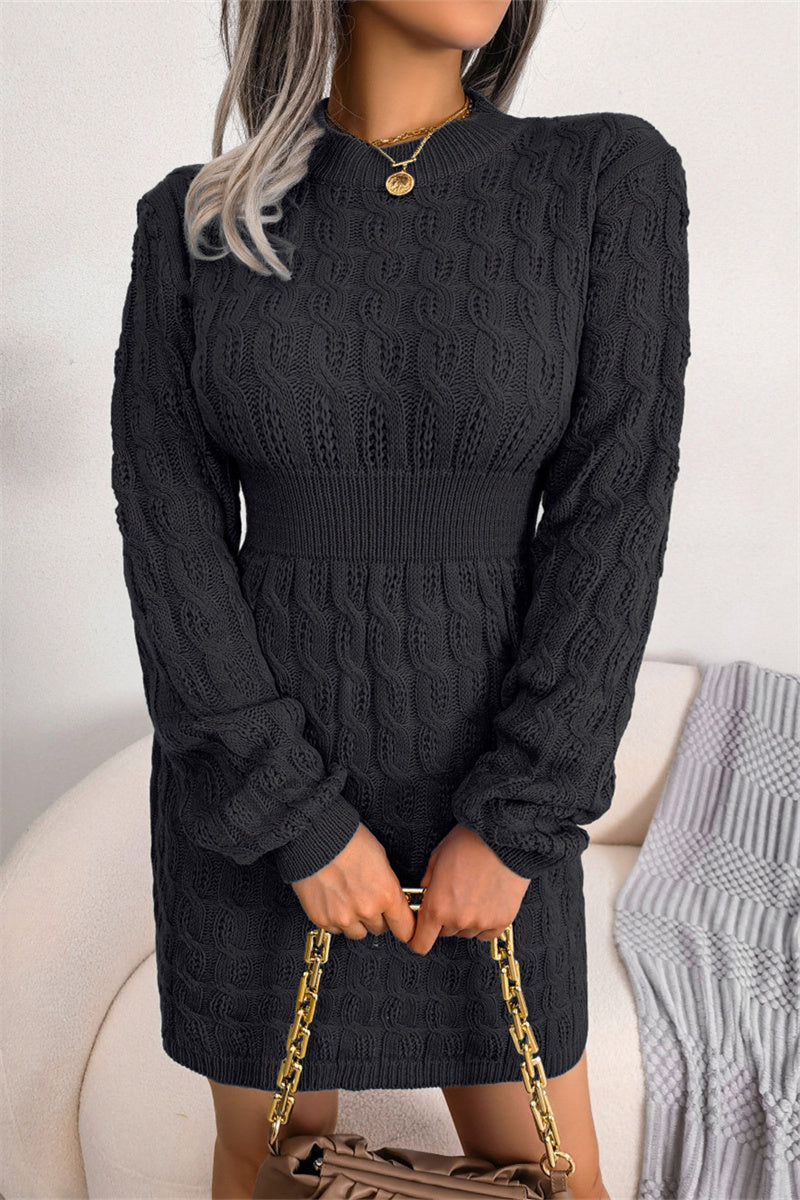 Kaynafashions - Fashion Casual Solid Patchwork O Neck Long Sleeve Dresses(3 Colors)