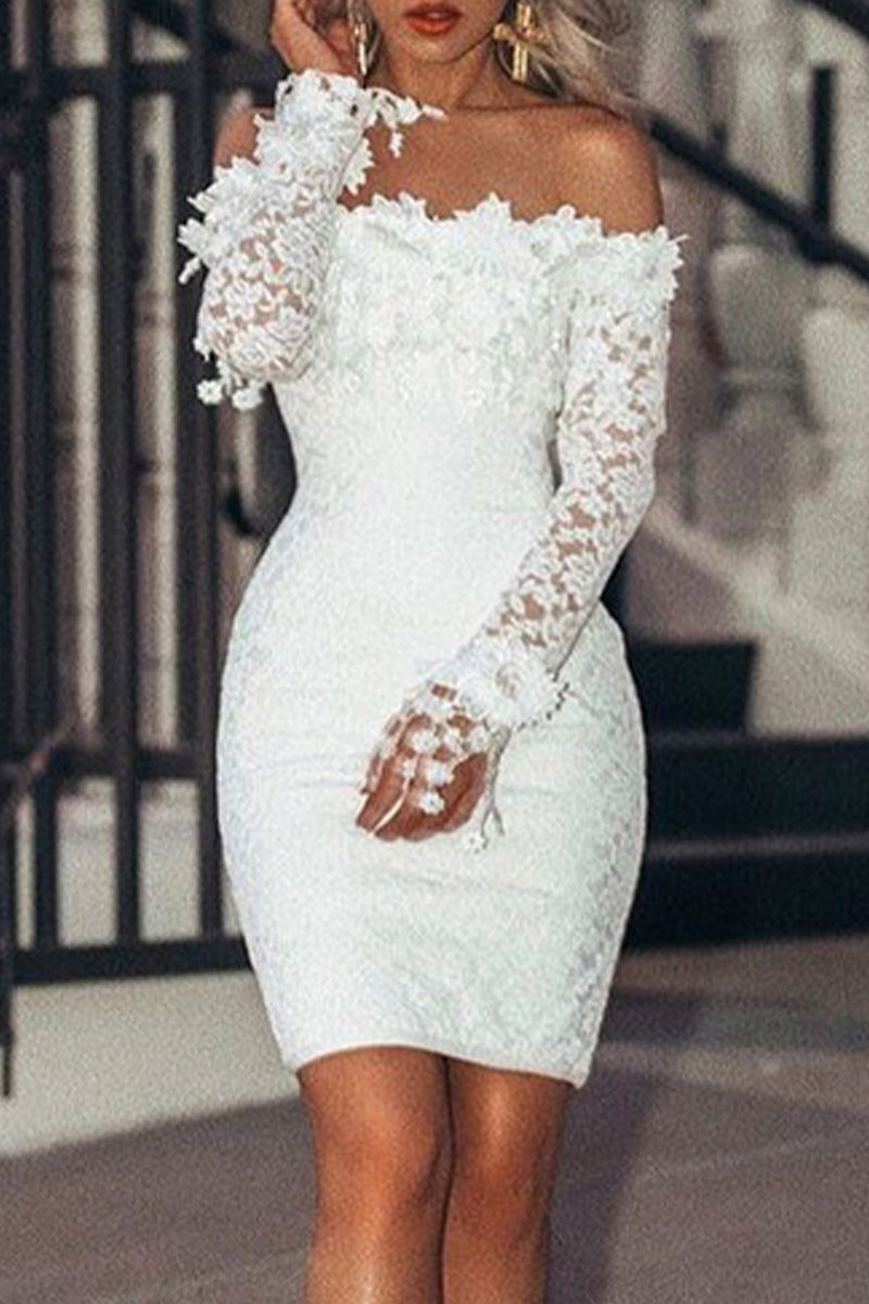 Kaynafashions - Sexy Elegant Solid Lace Off the Shoulder A Line Dresses