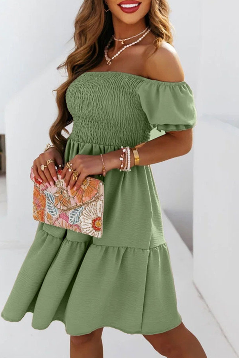 Kaynafashions - Casual Solid Patchwork Off the Shoulder Cake Skirt Dresses(4 colors)