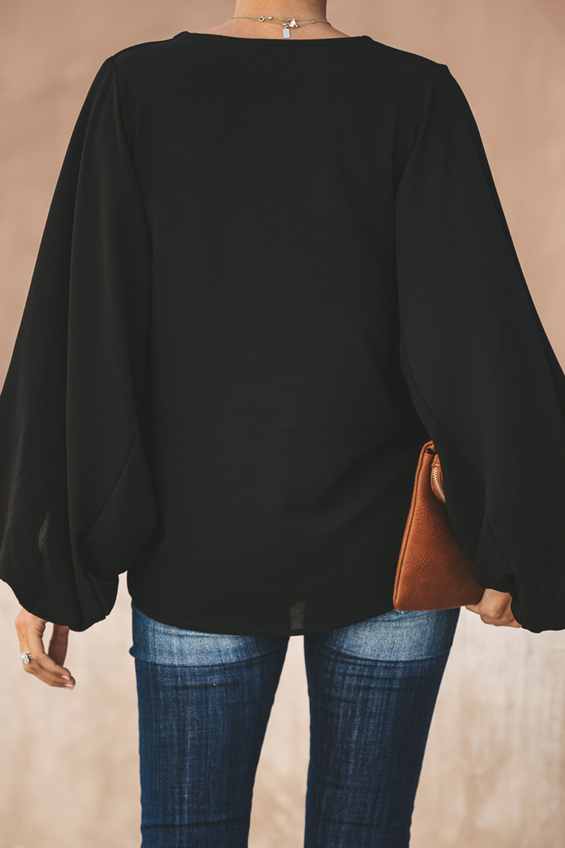 Kaynafashions - Fashion Elegant Solid Patchwork V Neck Tops(3 Colors)