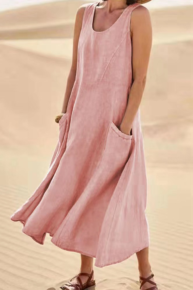 Kaynafashions - Casual Solid Patchwork U Neck Straight Dresses(7 Colors)