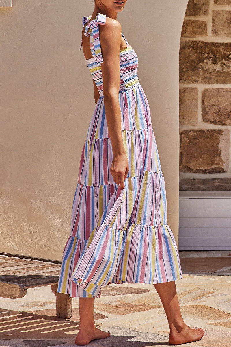 Kaynafashions - Fashion Street Dot Patchwork Spaghetti Strap Printed Dresses(22 Colors)