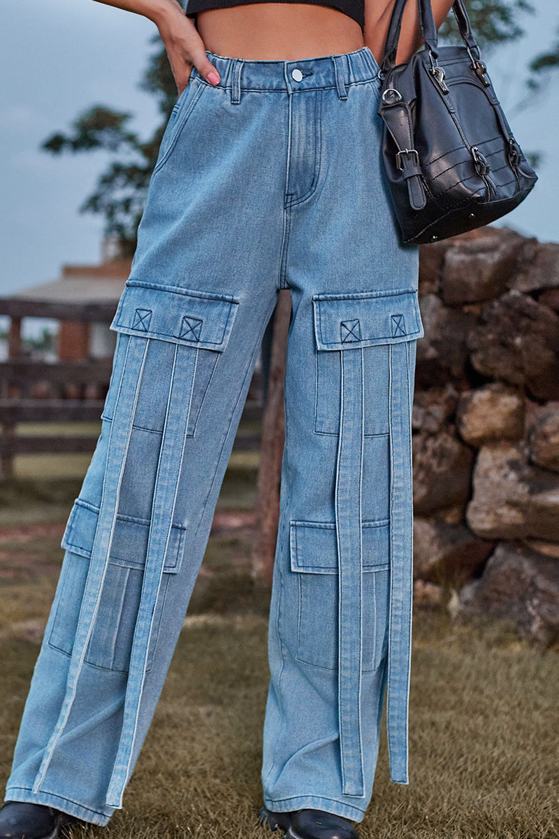 Kaynafashions - Street Solid Pocket Loose Denim Jeans