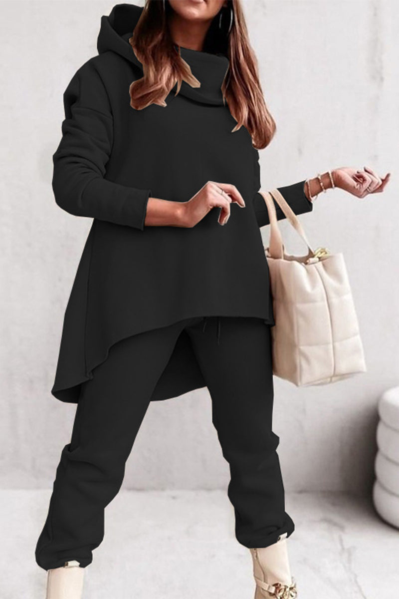 Kaynafashions - Casual Solid Solid Color Hooded Collar Long Sleeve Two Pieces