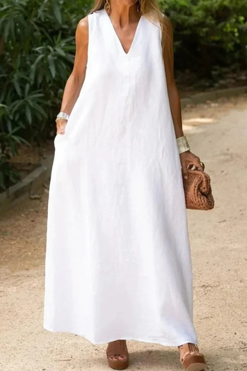 Kaynafashions - Casual Simplicity Solid Pocket V Neck Vest Dress Dresses