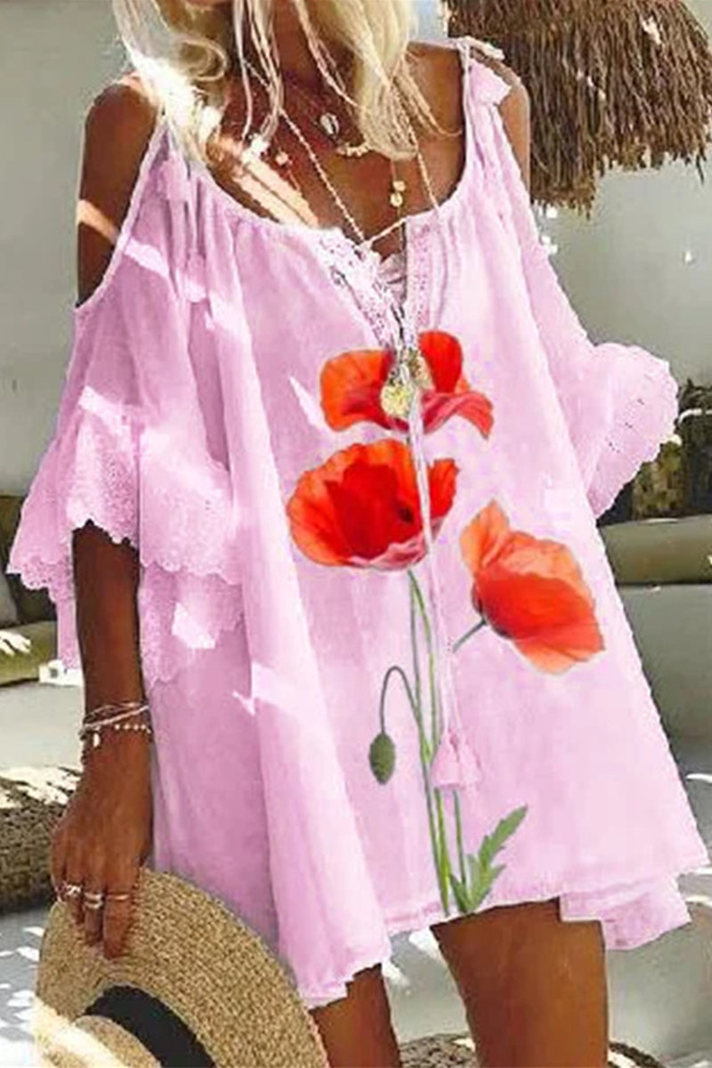 Kaynafashions - Sexy Casual Print Patchwork O Neck Dresses(3 Colors)
