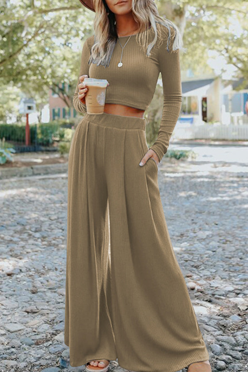 Kaynafashions - Fashion Solid Patchwork O Neck Long Sleeve Two Pieces