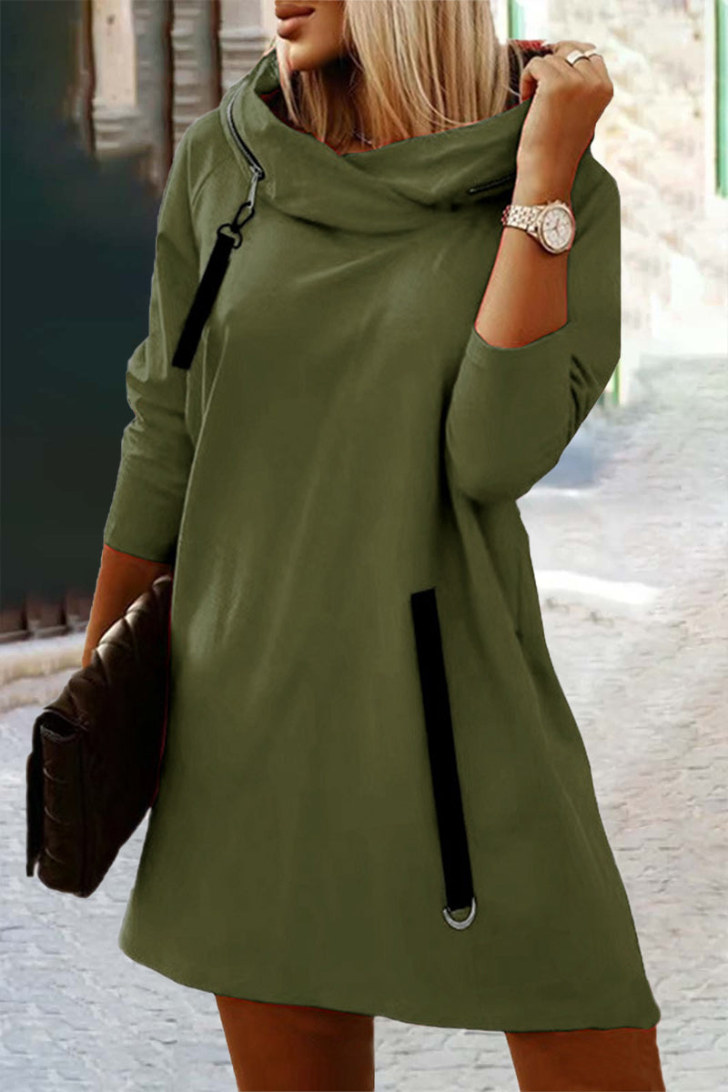 Kaynafashions - Casual Street Solid Zipper Hooded Collar A Line Dresses(5 Colors)