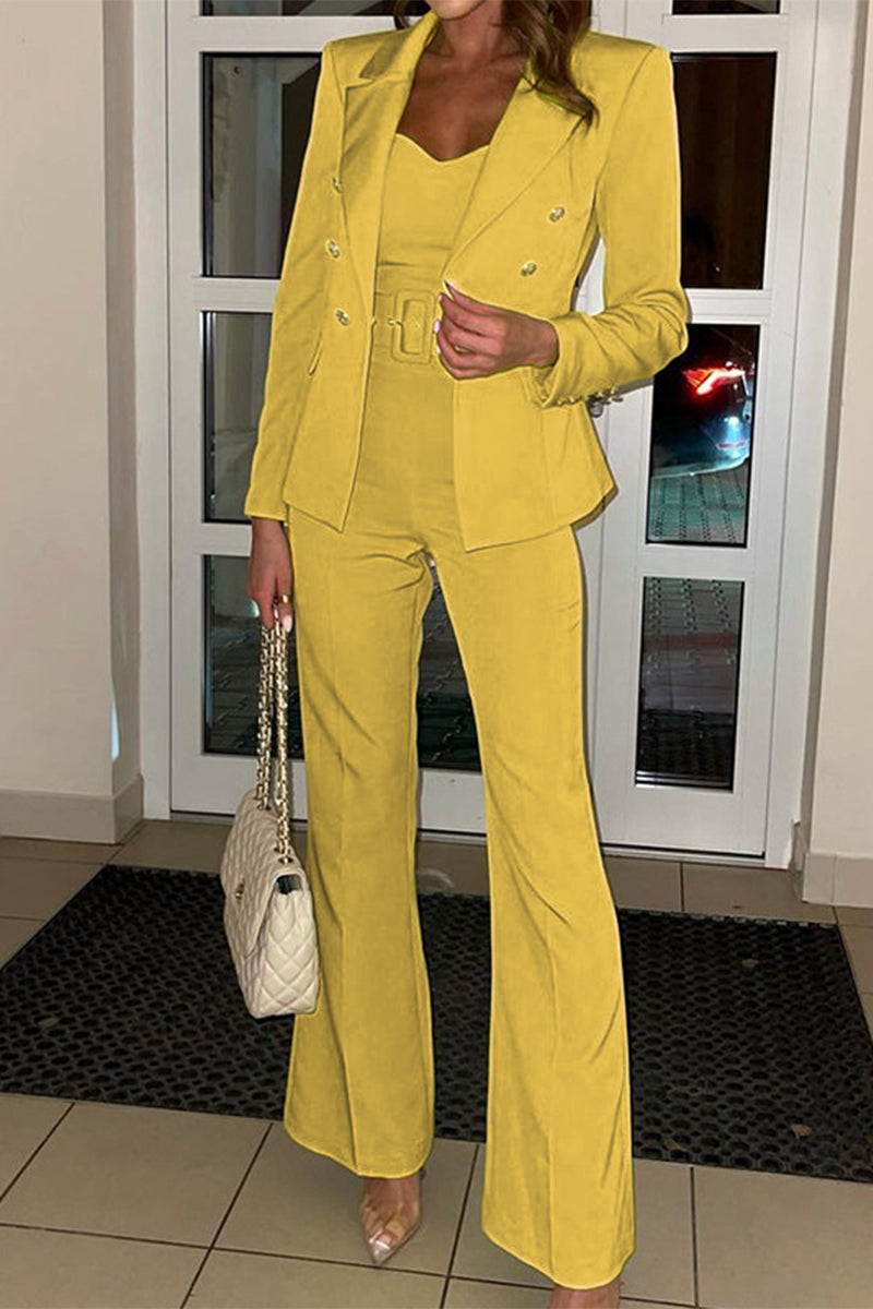 Kaynafashions - Work British Style Solid Buttons Turn-back Collar Long Sleeve Two Pieces