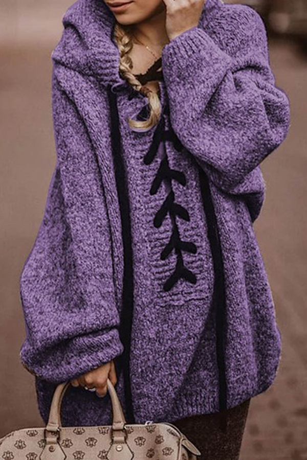 Kaynafashions - Casual Patchwork Patchwork Cross Straps Hooded Collar Tops