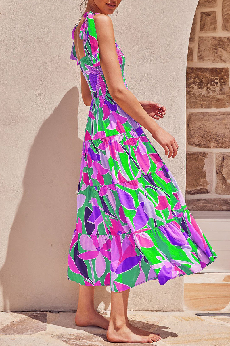 Kaynafashions - Fashion Street Dot Patchwork Spaghetti Strap Printed Dresses(22 Colors)