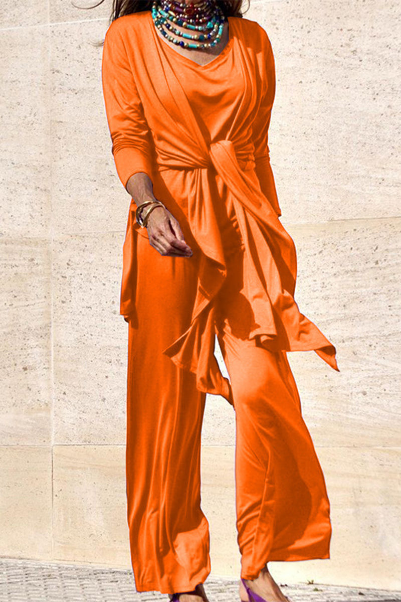 Kaynafashions - Solid Solid Color O Neck Long Sleeve Two Pieces(3 Colors)