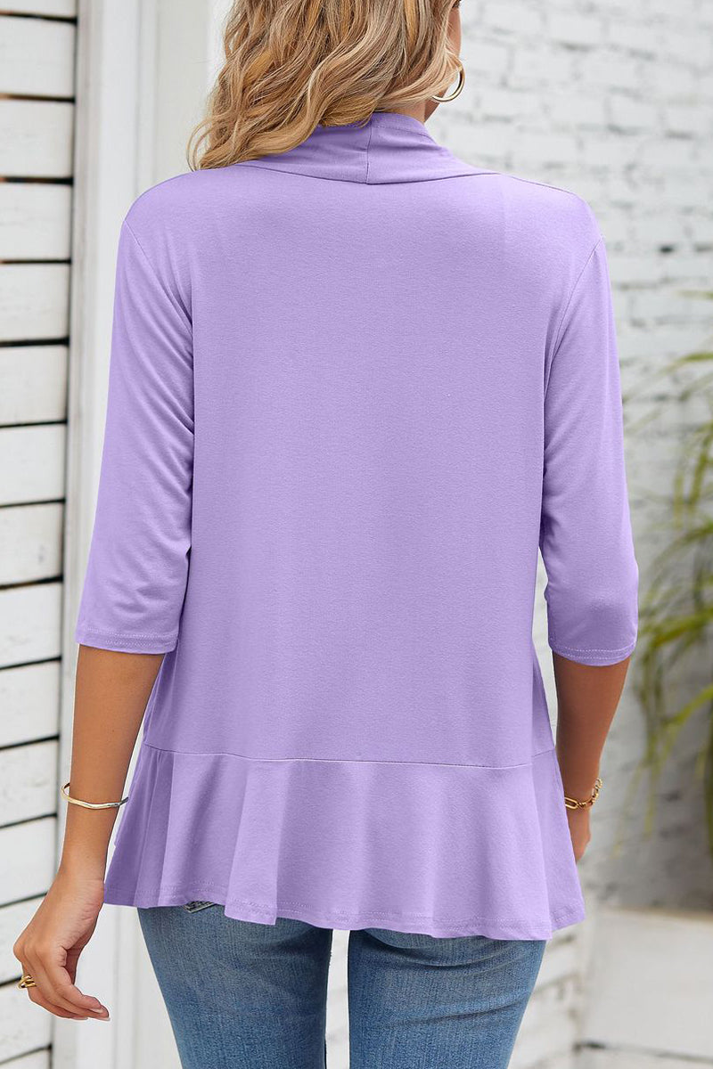 Kaynafashions - Daily Simplicity Solid Flounce V Neck Outerwear