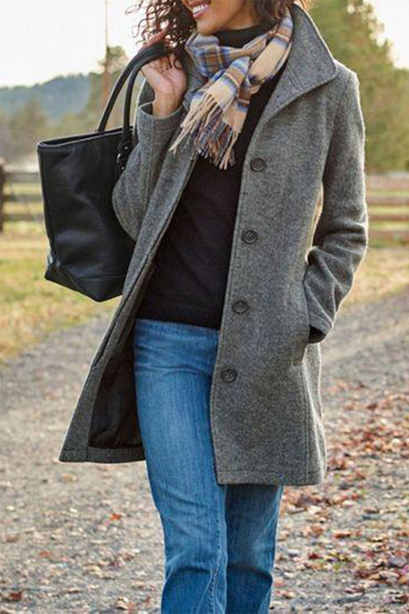 Kaynafashions - Casual Solid Patchwork Turn-back Collar Outerwear(4 Colors)