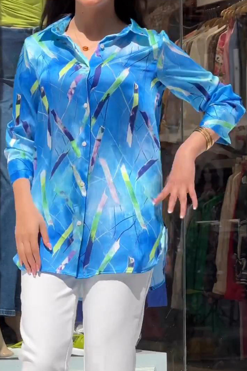 Kaynafashions - Elegant Print Turndown Collar Tops