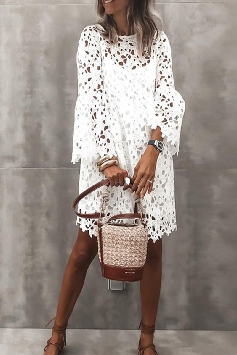 Kaynafashions - Fashion Solid Lace O Neck Lace Dress Dresses