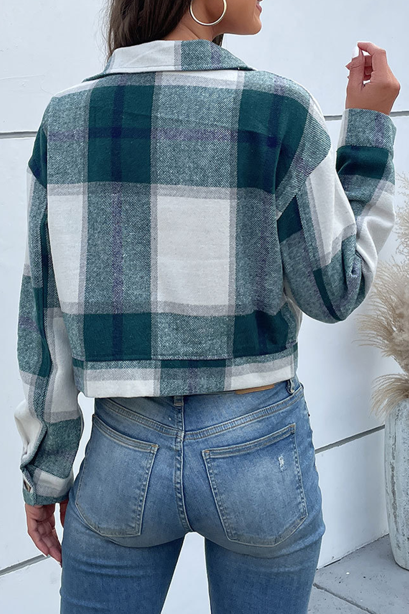 Kaynafashions - Street Plaid Patchwork Turndown Collar Tops(4 Colors)