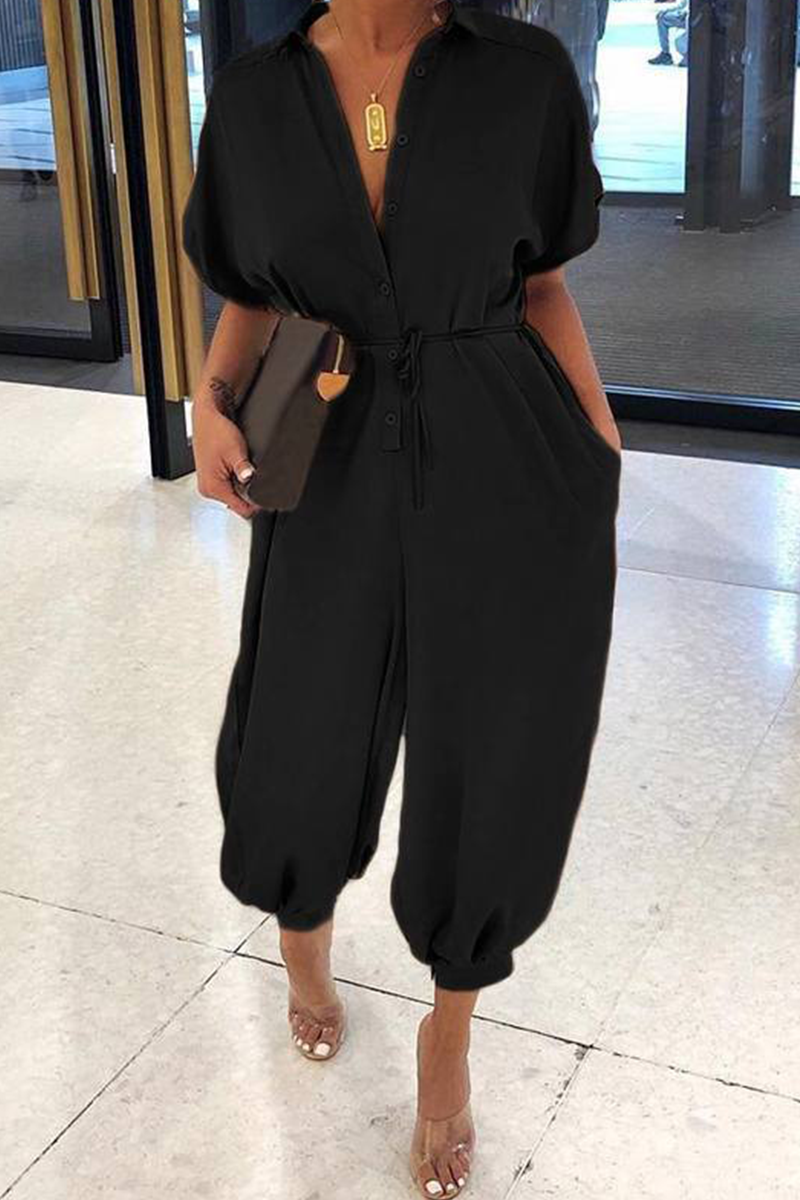 Kaynafashions - Fashion Solid Patchwork V Neck Harlan Jumpsuits