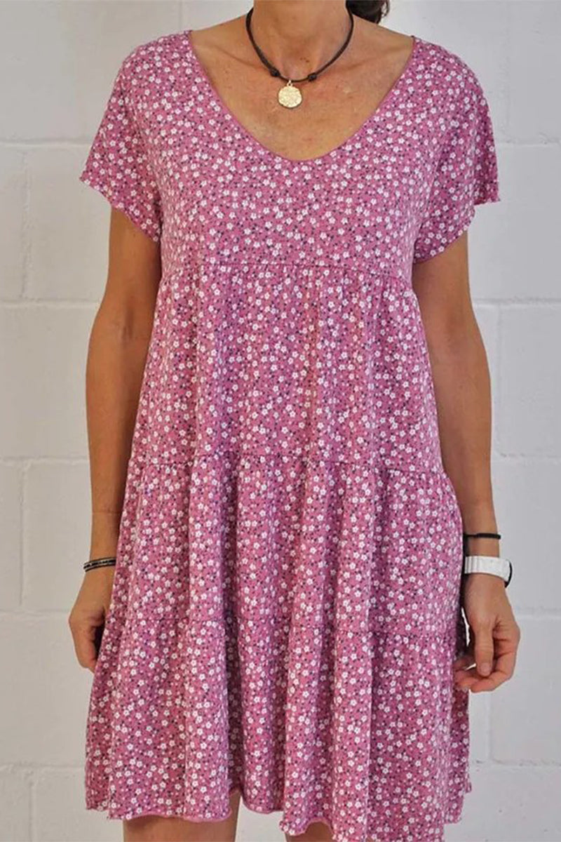 Kaynafashions - Casual Sweet Print Patchwork V Neck A Line Dresses(3 Colors)