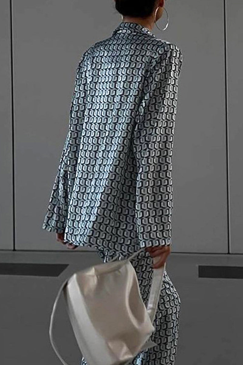 Kaynafashions - Casual Street Animal Print Patchwork Turndown Collar Long Sleeve Two Pieces