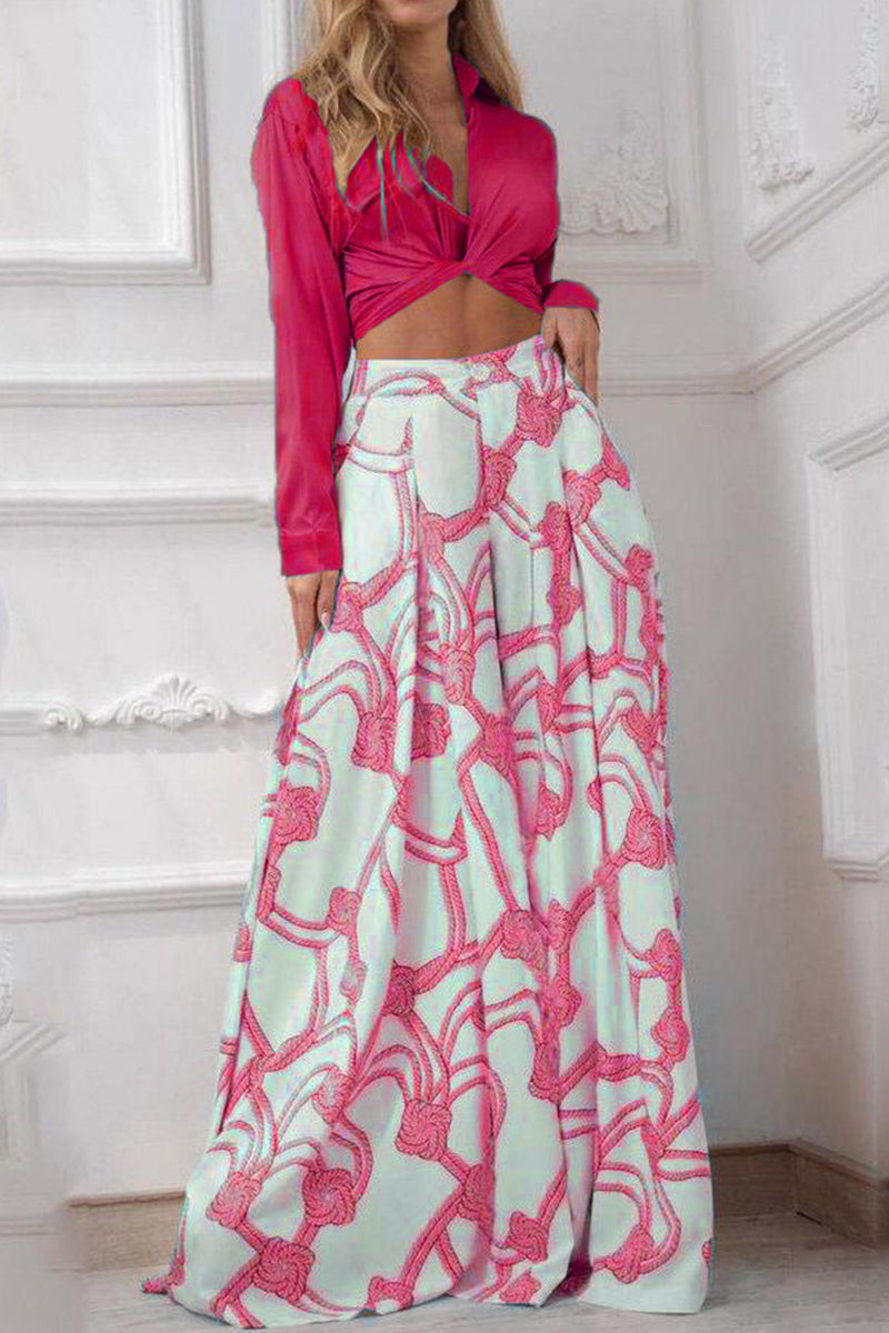 Kaynafashions - Casual Print Patchwork V Neck Long Sleeve Two Pieces(7 Colors)