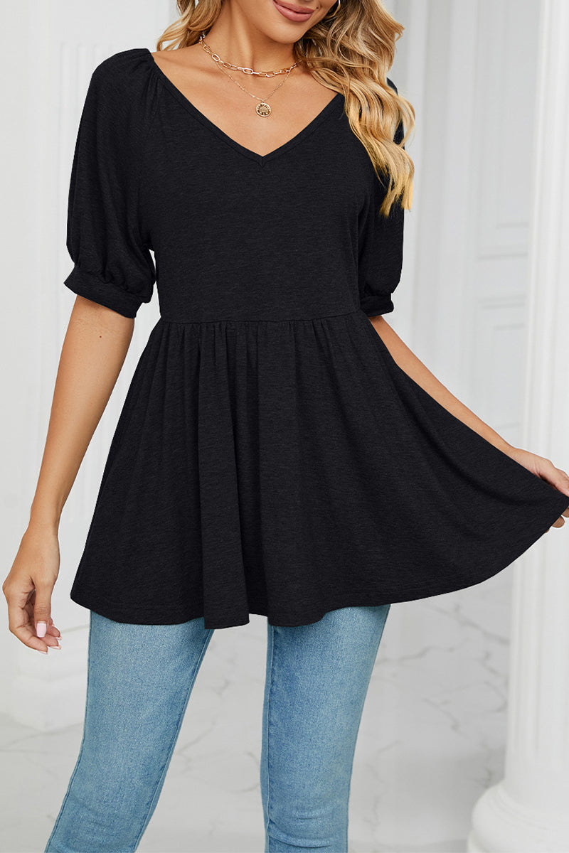 Kaynafashions - Casual Solid Solid Color V Neck T-Shirts(7 Colors)