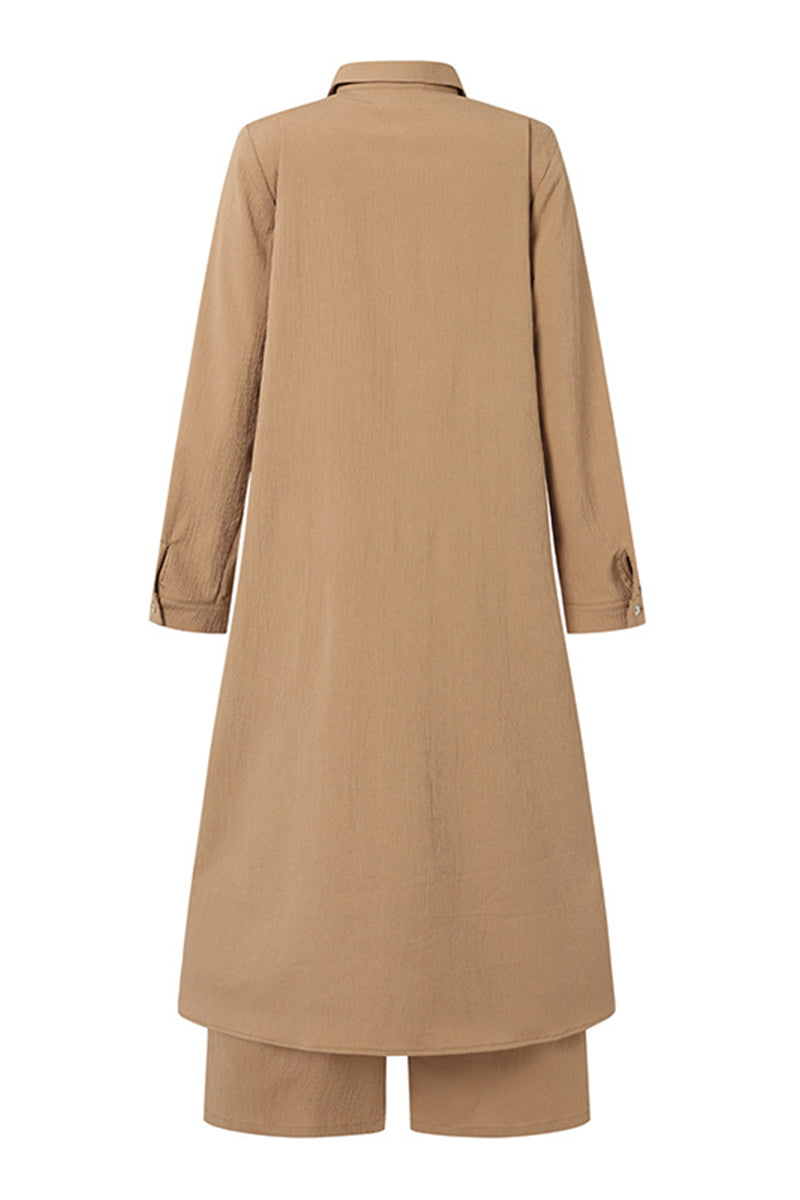 Kaynafashions - Casual Solid Buttons Turndown Collar Long Sleeve Two Pieces(3 Colors)