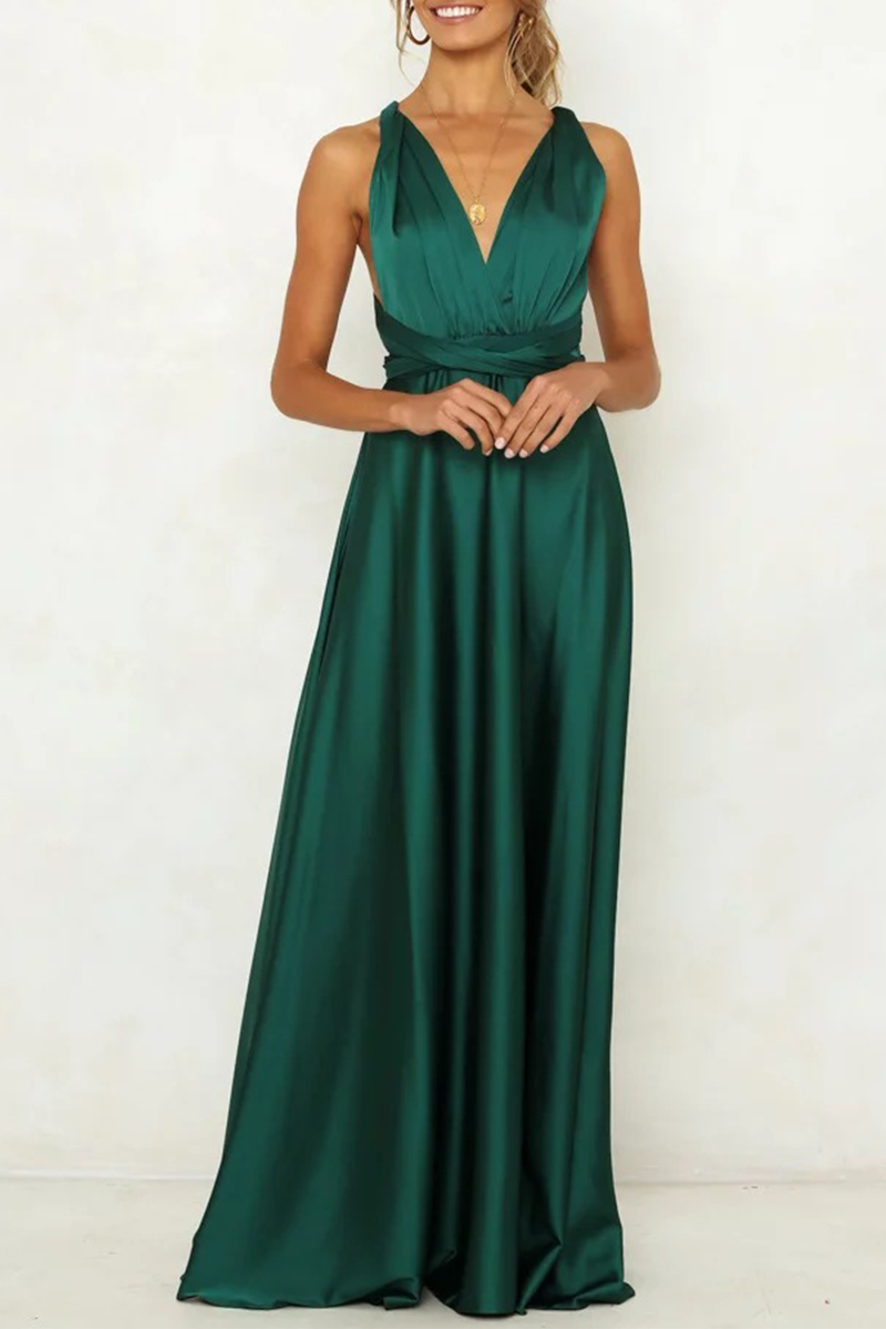 Kaynafashions - Celebrities Elegant Solid Backless Strap Design V Neck Evening Dress Dresses