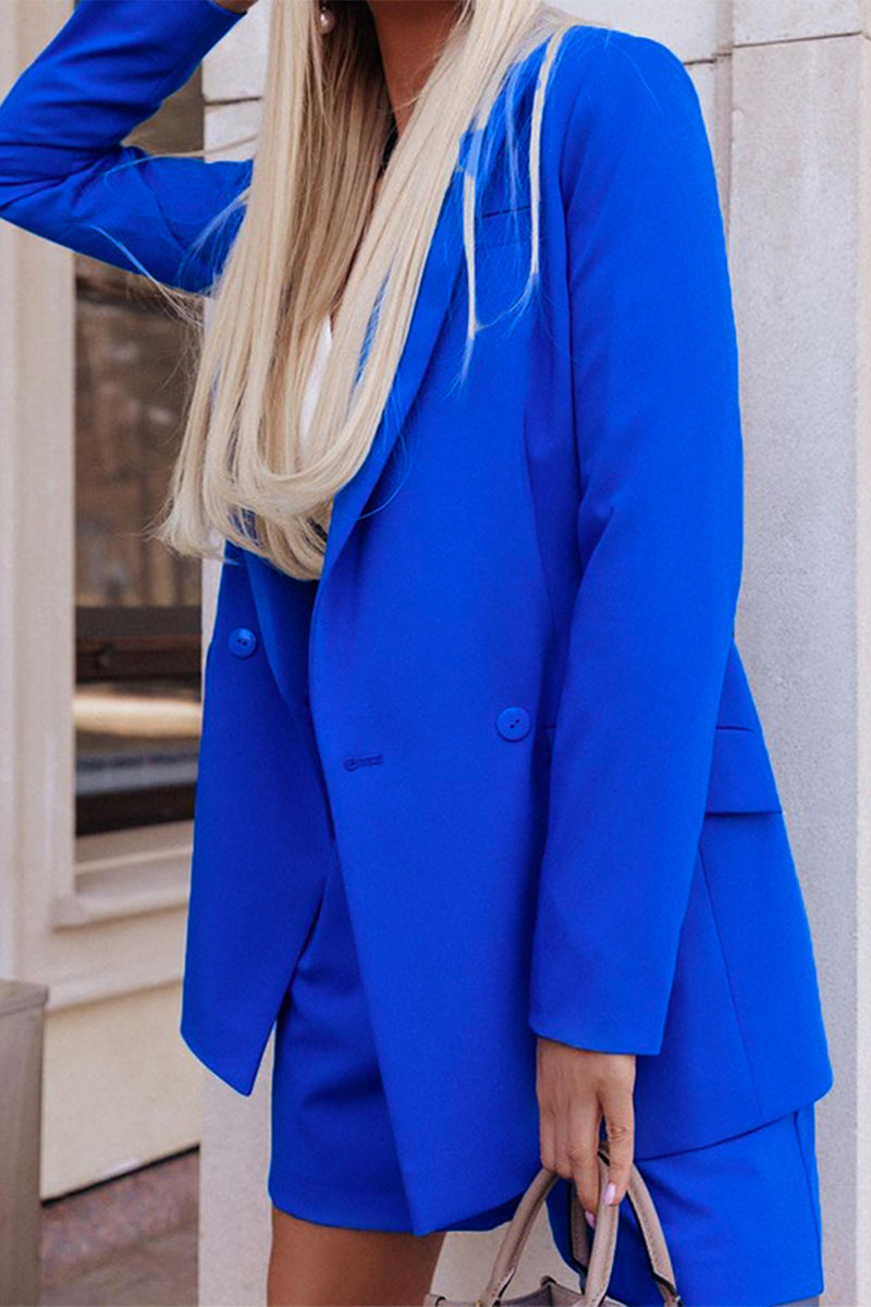 Kaynafashions - Work Elegant Solid Patchwork Turn-back Collar Long Sleeve Two Pieces