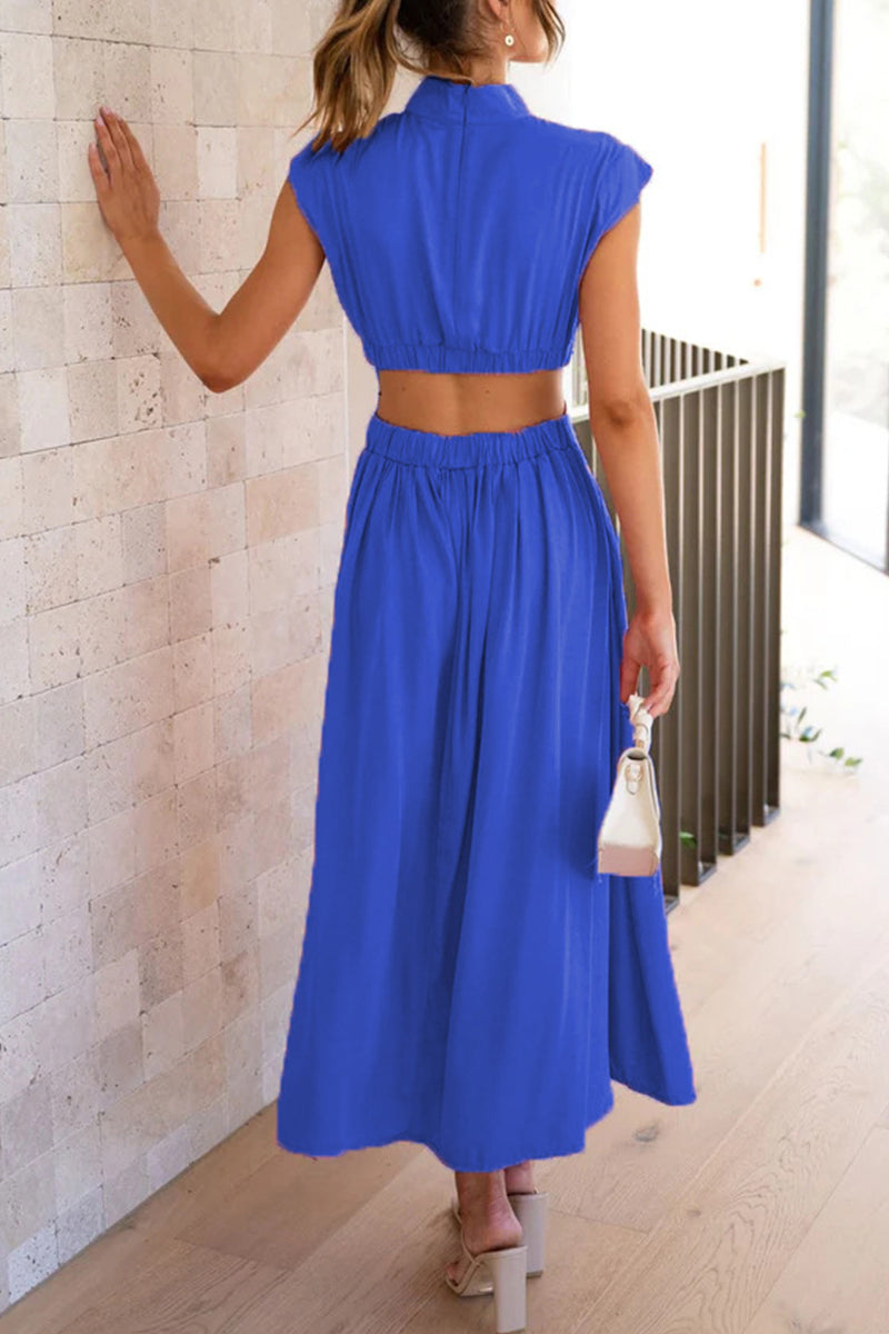 Kaynafashions - Sweet Elegant Solid Hollowed Out Mandarin Collar A Line Dresses(8 Colors)