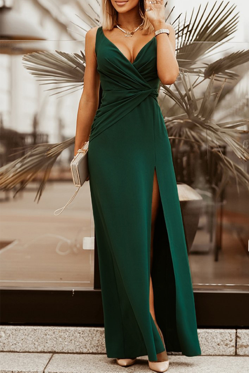 Kaynafashions - Sexy Solid Slit V Neck Boot Cut Jumpsuits(3 colors)