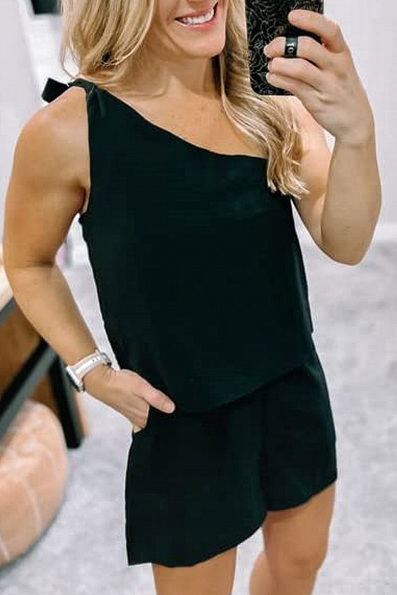 Kaynafashions - Casual Daily Solid Pocket Oblique Collar Sleeveless Two Pieces(4 Colors)