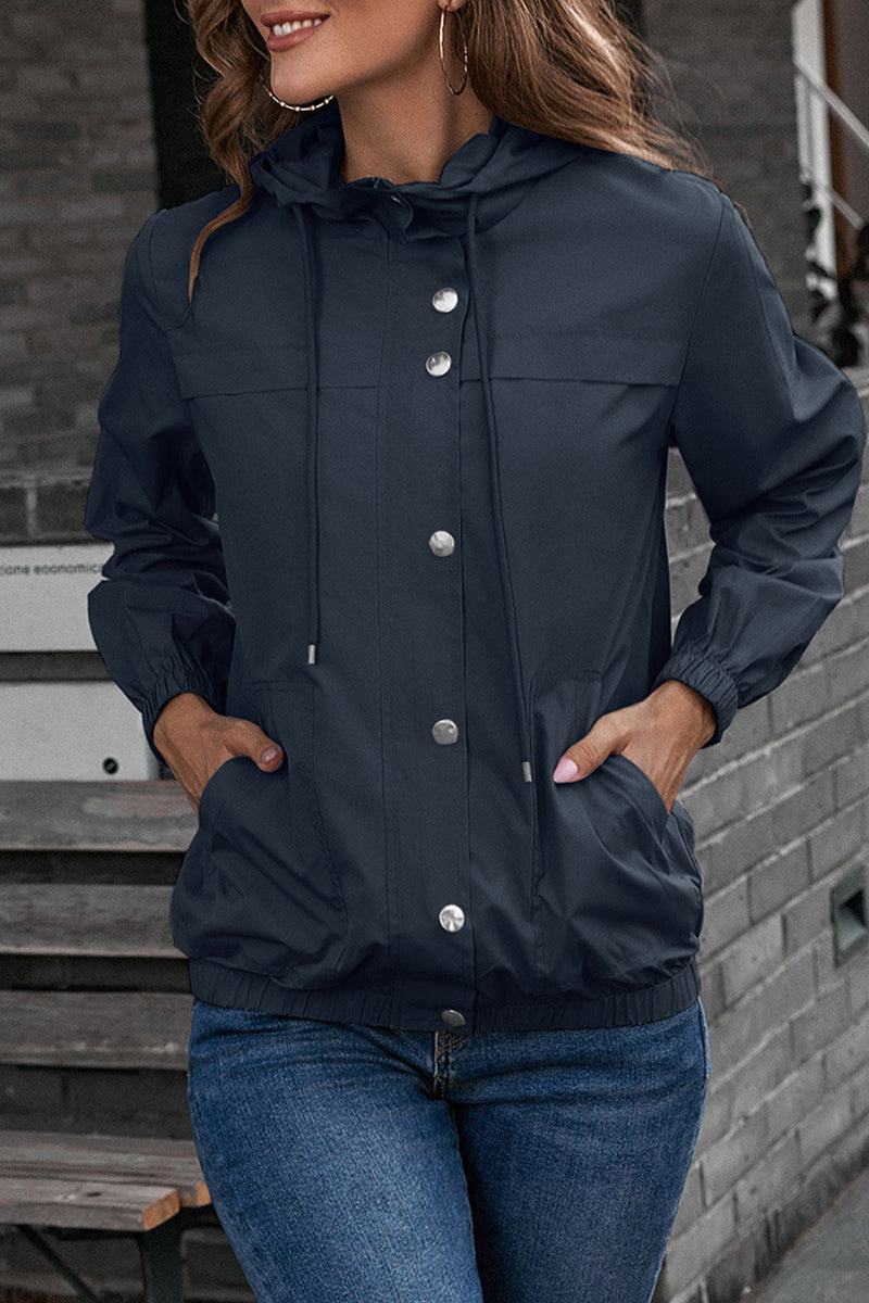Kaynafashions - Casual Sportswear Solid Pocket Hooded Collar Outerwear