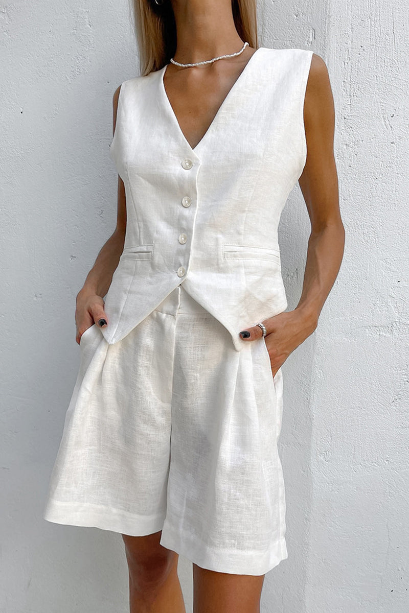 Kaynafashions - Casual Solid Pocket V Neck Sleeveless Two Pieces