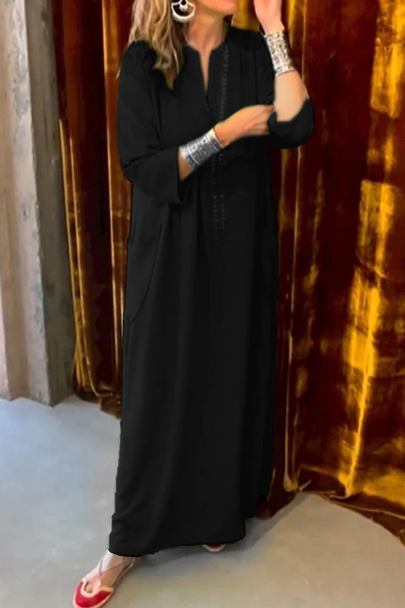 Kaynafashions - Casual College Solid Pocket V Neck A Line Dresses(5 Colors)