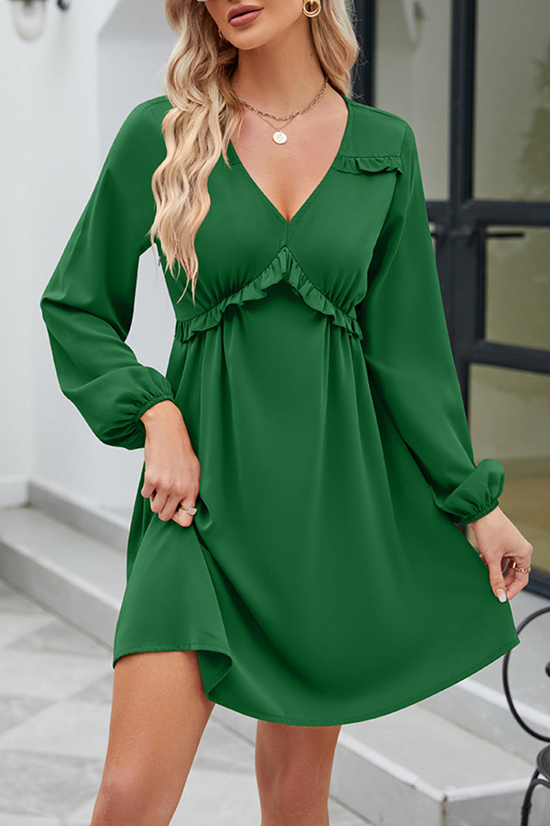 Kaynafashions - Sweet Elegant Solid Patchwork V Neck A Line Dresses